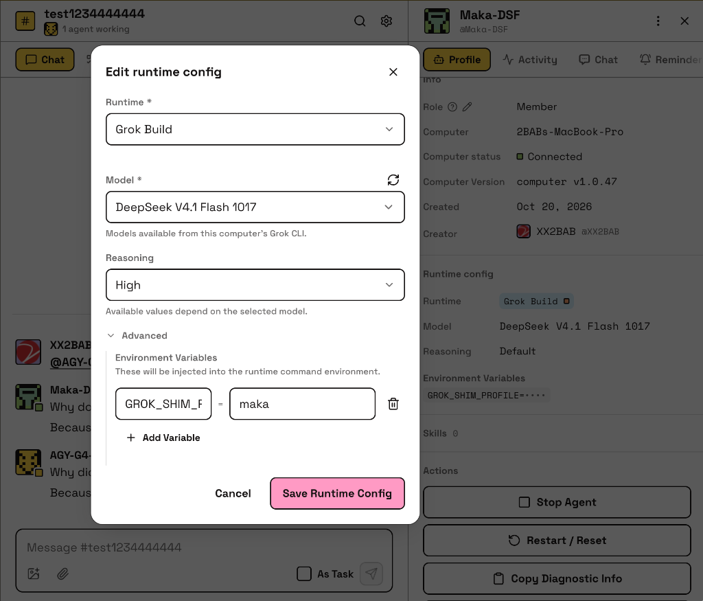 Configuring a Maka agent in Raft with Grok Build and GROK_SHIM_PROFILE